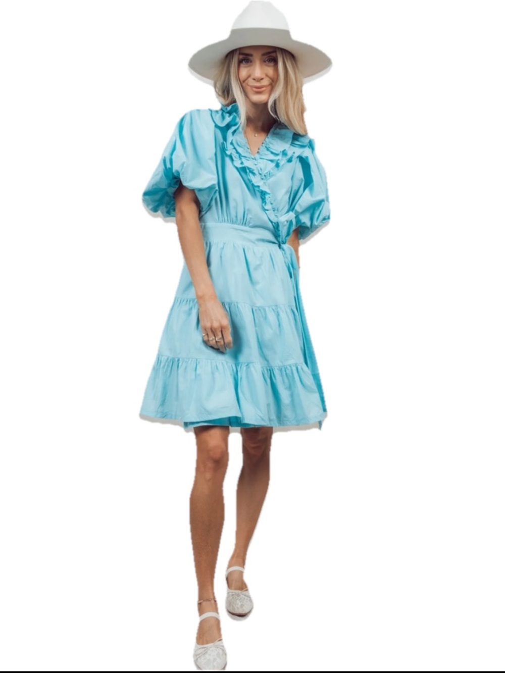 Shop Stevie Killara Ruffle Dress Women’s Large NWT True Wrap Tiered Puff Sleeve